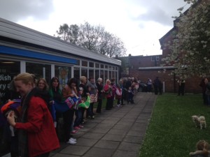 Giving Standish Library a hug at the 50th anniversary celebrations