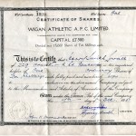 Wigan Athletic share certificate (1951). Supplied by Stan Aspinall