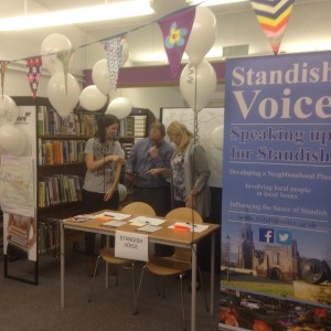 Standish Voice stall at Standish Library 50th anniversary celebrations